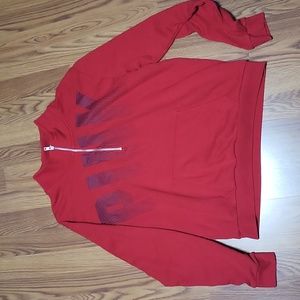 Womens L Victoria's Secret Pink Red 1/4 zip sweater sweatshirt VS PINK